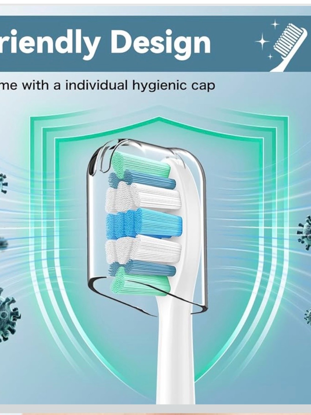 Electric Toothbrush Heads (Replacement Only) - White with Blue & Green Bristles - Picture 6 of 6